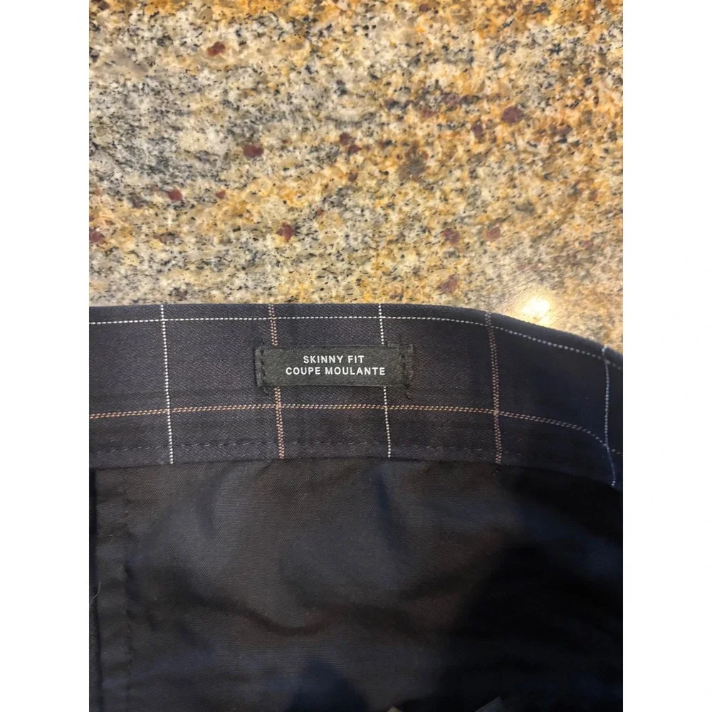 NWT H&M‎ Mens Skinny Fit Windowpane Plaid Dress Pants Navy Blue Size 33